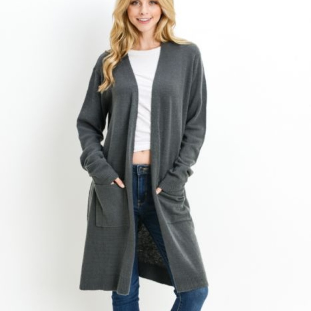 Mind Code Open Front Jersey-Knit Longline Cardi Gray Women's size S/M New